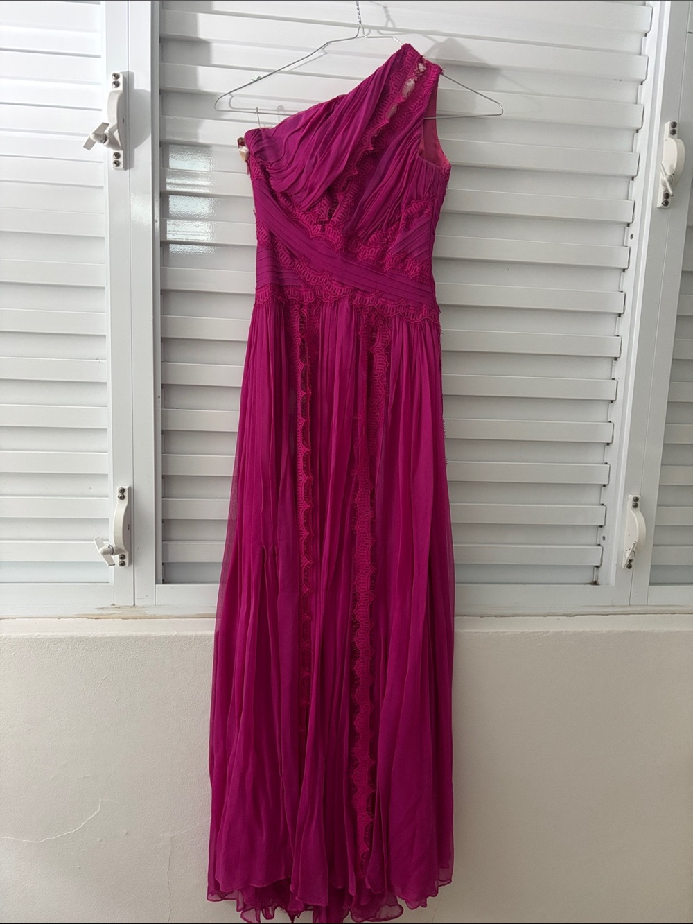 One-Shoulder Fuchsia Evening Gown designed by Dally Nuñez